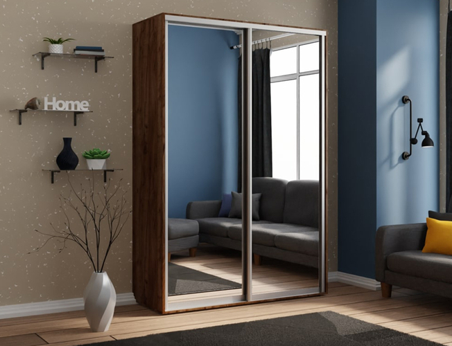 Шкаф-купе Экспресс Люкс 2-х дверный (Зеркало), Дуб табачный